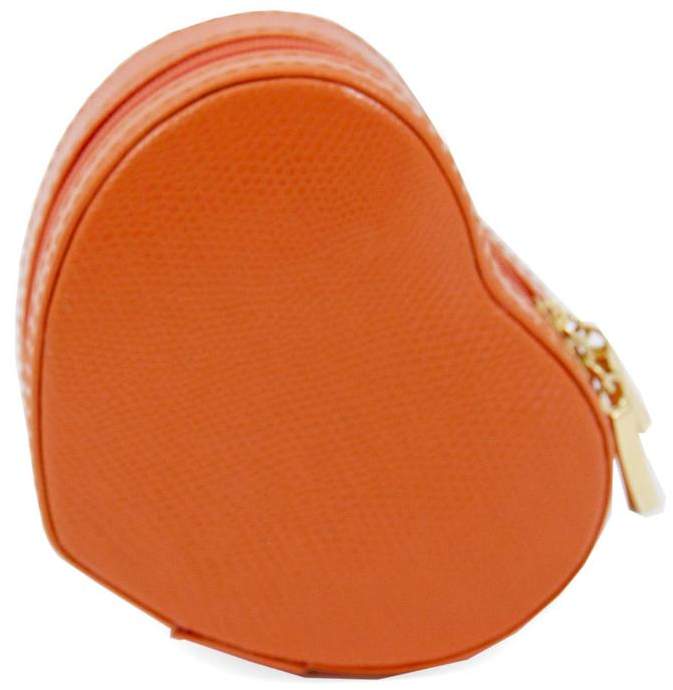 Lizard-Embossed Leather Heart Jewelry Box - Orange