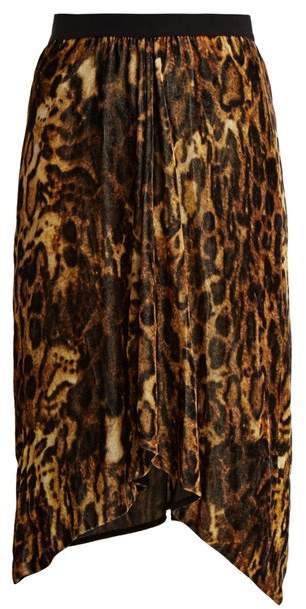 Tursanne asymmetric-hem leopard-print velvet skirt