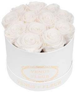 VENUS ET FLEUR Classic Small Round Box with Pure White Roses