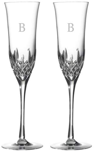 Lismore Essence Set of 2 Monogram Lead Crystal Champagne Flutes