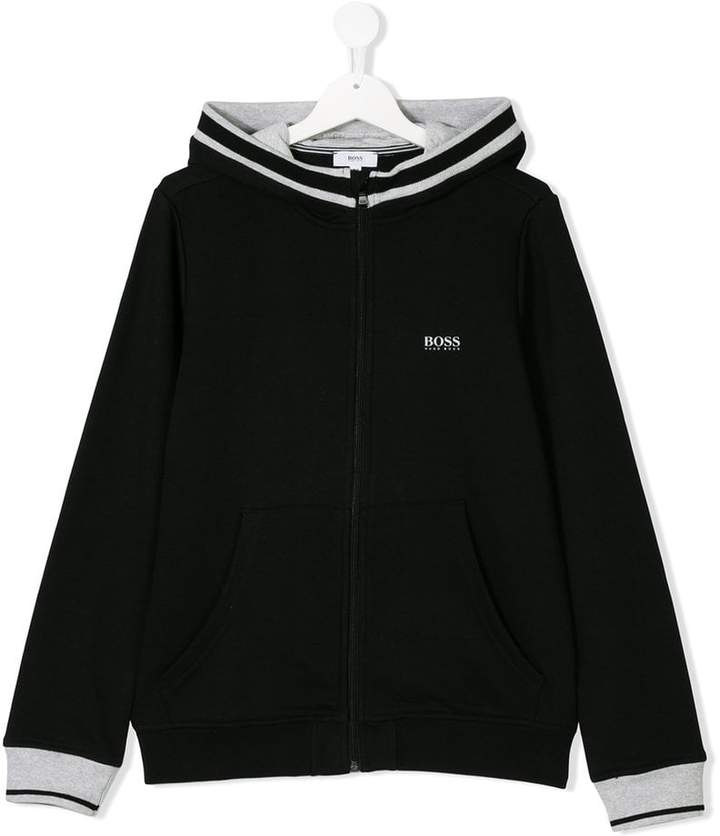 Boss Kids contrast-trim zip-up hoodie