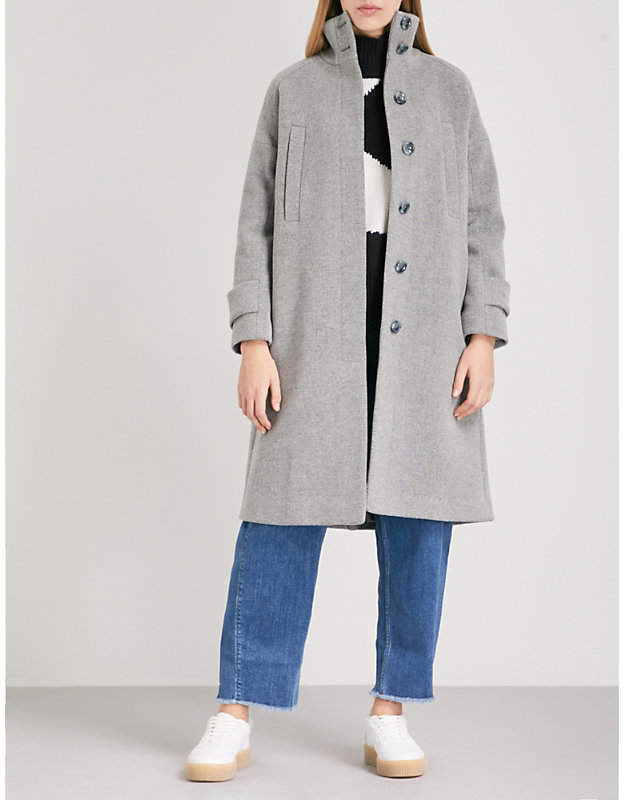 Rib Funnel Neck wool-blend coat