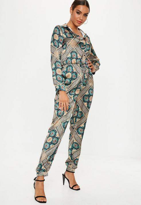 Tile Printed Satin Boiler Suit, Multi