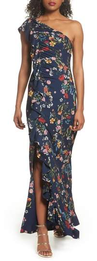 C/MEO Collective No Matter Floral One-Shoulder Gown
