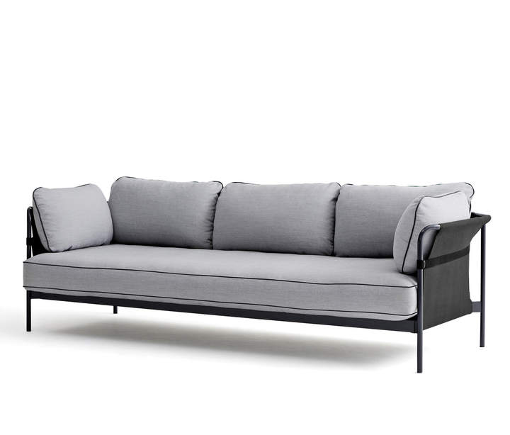 Hay - Can Sofa, 3-Sitzer, schwarz / Canvas grau / Surface 120 Hellgrau (EU)