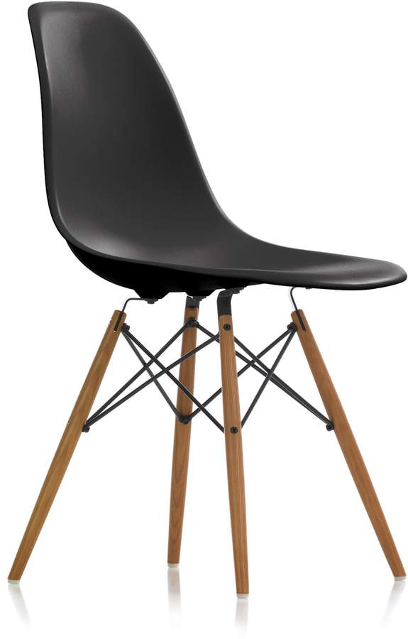 Eames Plastic Side Chair DSW (H 43 cm), Esche honigfarben / basic dark, Kunststoffgleiter weiß