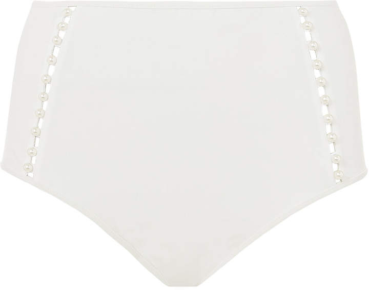 Swim Pearl-Studded High Waist Bikini Bottom