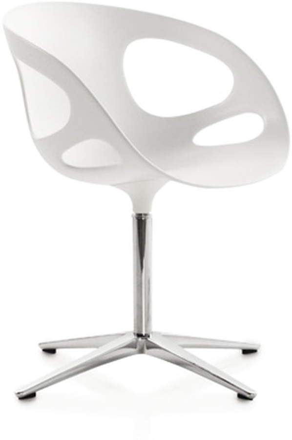 Fritz Hansen - Rin Stuhl, Weiß, Vierfußdrehgestell poliert, ungepolstert