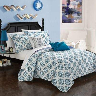 Chic Home Arvin 4-Piece Reversible Twin Quilt Set in Blue