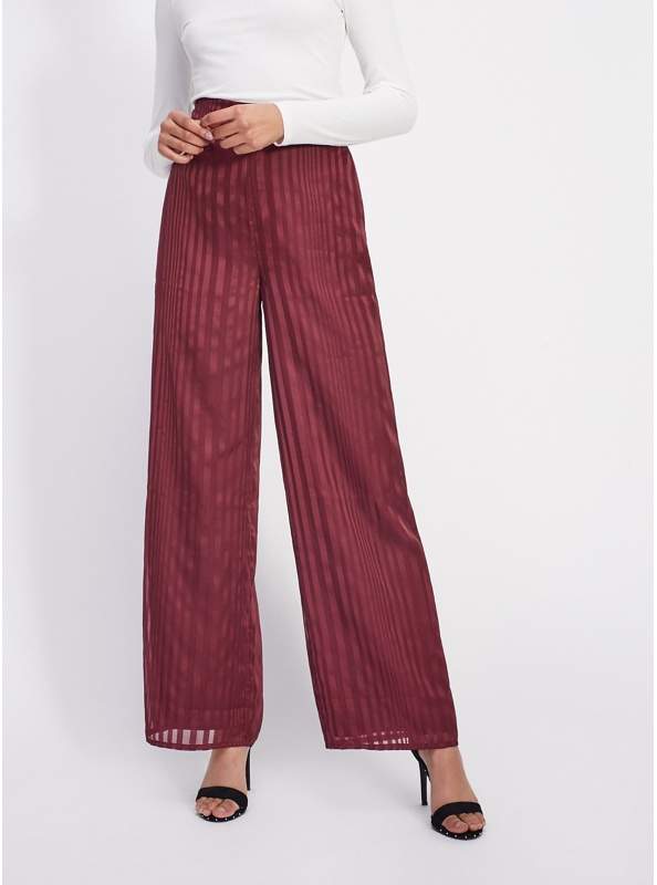 Burgundy Stripe Wide Leg Trousers