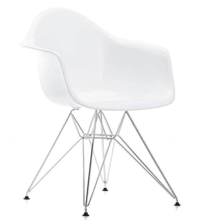 Eames Plastic Armchair DAR (H 43 cm), verchromt / Weiß, Kunststoffgleiter basic dark (Teppichboden)