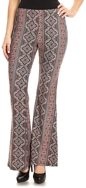 Red & Brown Geometric High-Waist Wide-Leg Pants - Women