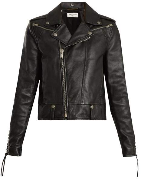 Lace-up motorcycle leather jacket
