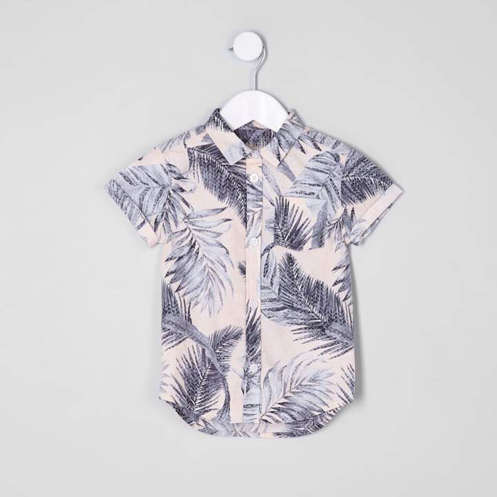 Mini boys Pink leaf print short sleeve shirt
