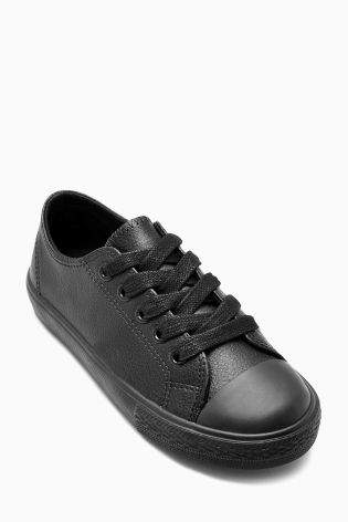 Boys Black Lace-Up Leather Sneakers (Older Boys) - Black