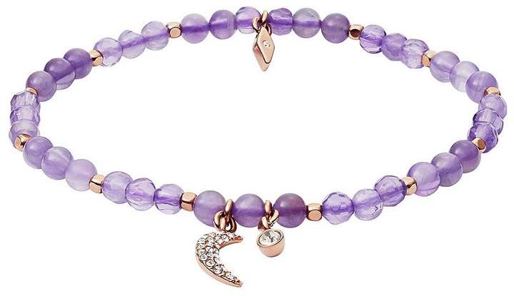Ladies Bracelet, Amethyst Beads, Moon Charm