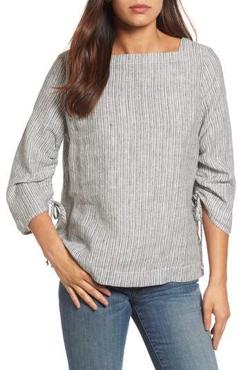 Ruched Sleeve Linen Pullover