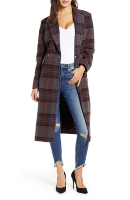 KENDALL + KYLIE Plaid Brushed Wool Blend Coat