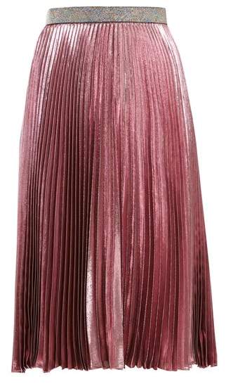 Pleated silk-blend midi skirt