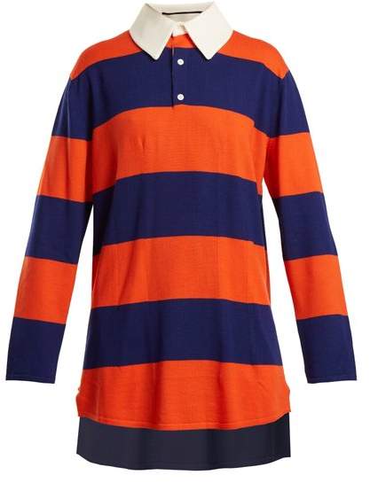 Oversized striped wool polo top