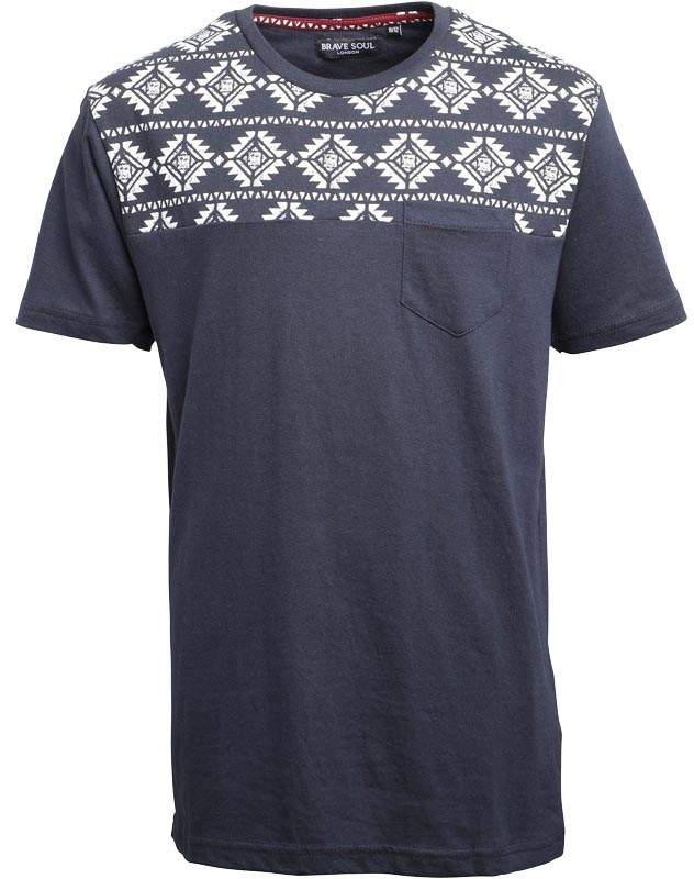 Junior Boys Davon Aztec Print T-Shirt Dark Navy/Ecru