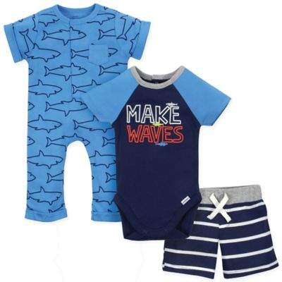 Onesies® 3-Piece Sharks Bodysuit, Short and Coverall Set in Blue