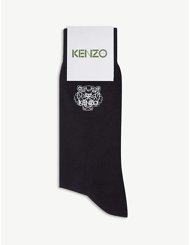 Tiger-embroidered stretch-cotton socks