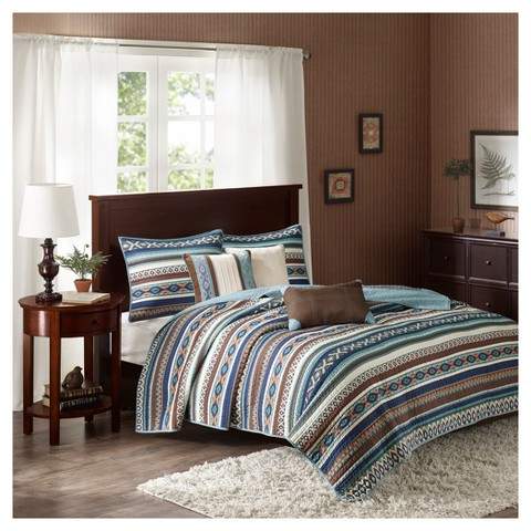 Blue Beau Printed Quilt Set 6pc