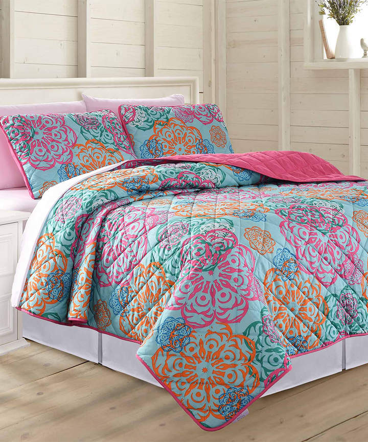 Swirling Suzani Reversible Quilted Coverlet Set