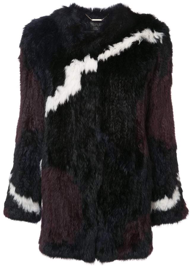 jagged stripe colour block fur jacket