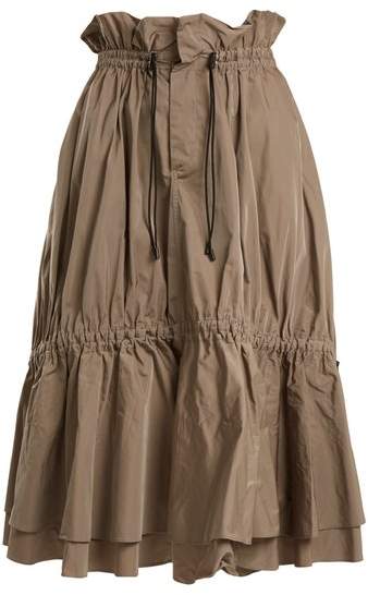 Ruched tiered taffeta midi skirt