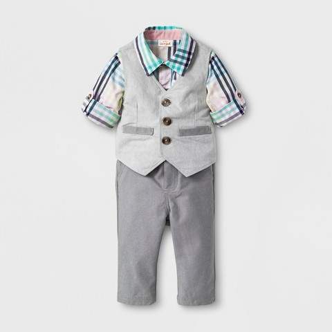 Baby Boys' 3pc Long Sleeve Button Down Shirt, Vest, and Trouser Set Gray