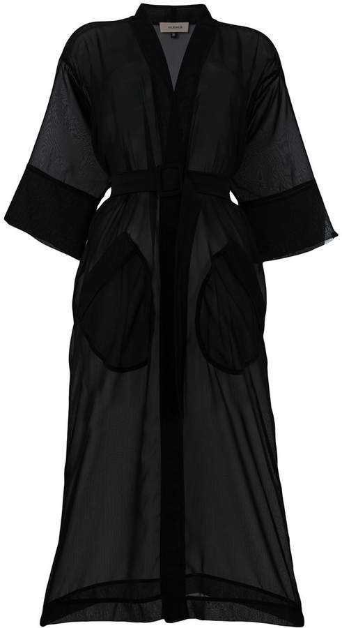 Murmur belted long-line kimono coat