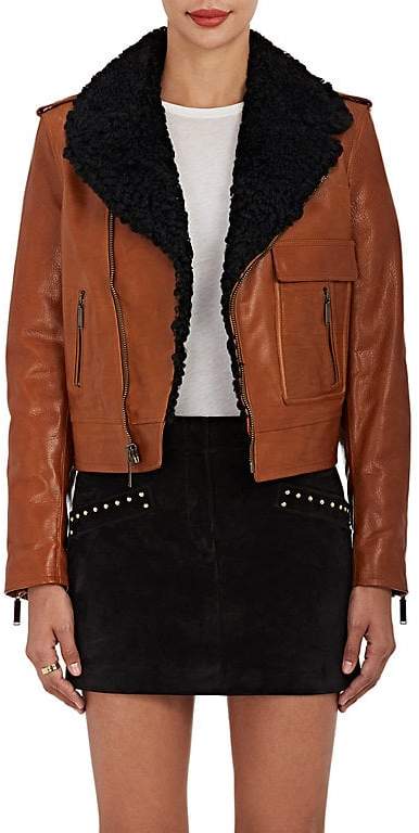 Women's Shearling-Lined Leather Motorcycle Jacket