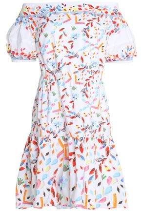 Off-The-Shoulder Printed Cotton-Poplin Mini Dress