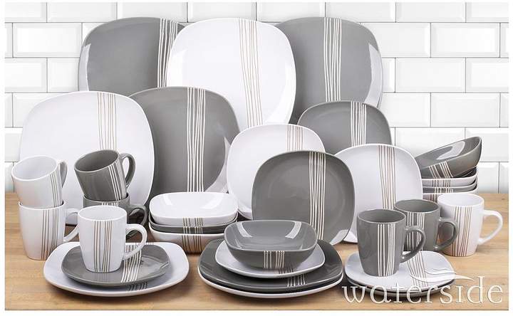 WATERSIDE 32-Piece Mimi Grey & White Square Dinner Set