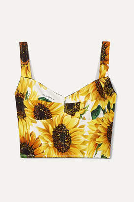 Dolce & Gabbana Cropped Floral-print Cady Bustier Top - Ivory Dolce & Gabbana Cropped Floral-print Cady Bustier Top - Ivory