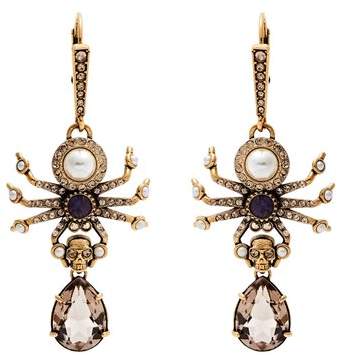 Crystal and pearl spider-drop earrings