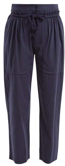 Tie-waist cropped cotton-blend trousers