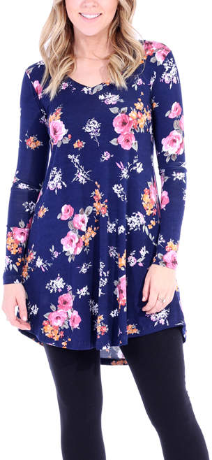 Buy Blue & Pink Floral V-Neck Tunic - Plus!