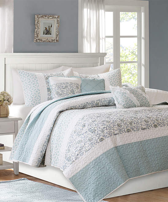 Blue Paisley Six-Piece Quilted Coverlet Set