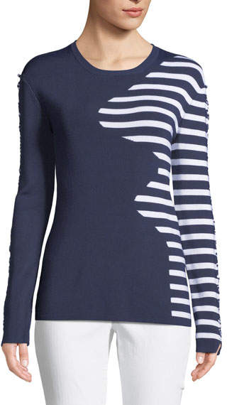 Tabula Rasa Dagani Striped Long-Sleeve Lace-Up Sweater