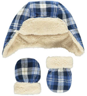 Check Print Trapper Hat and Mittens Set