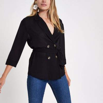 Womens Black tie waist fitted shacket