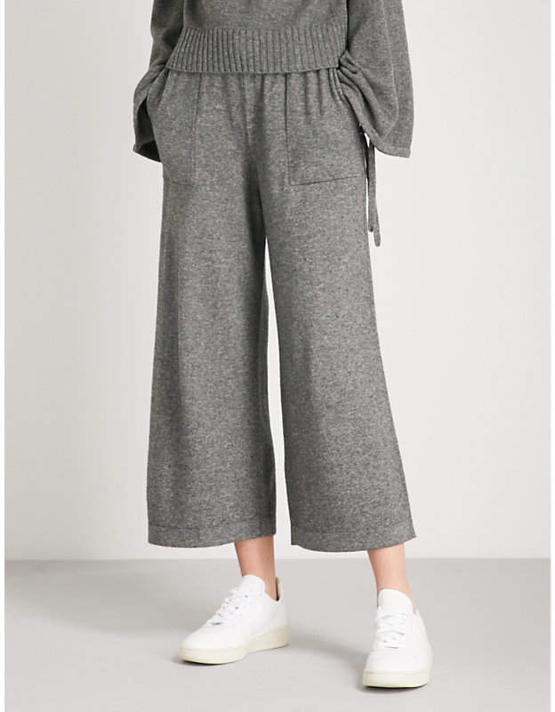 Wide-leg cropped wool and cashmere-blend trousers