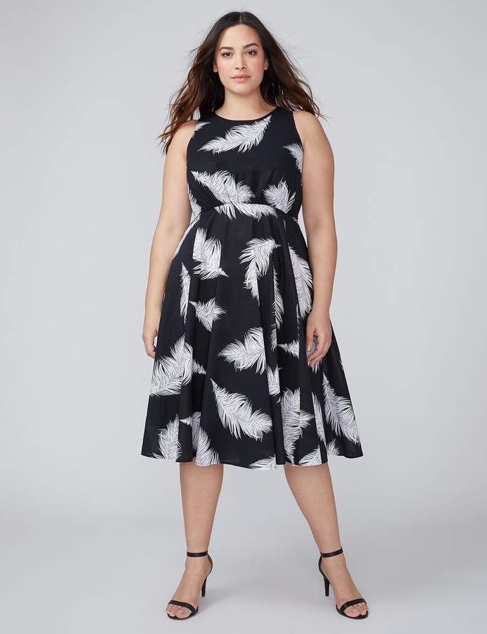 Feather Print Fit & Flare Dress