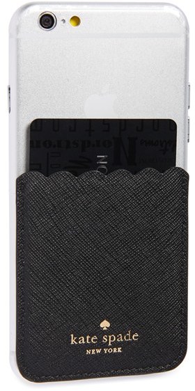 Kate Spade New York Scallop Leather Stick-On Smartphone Black Case Pocket