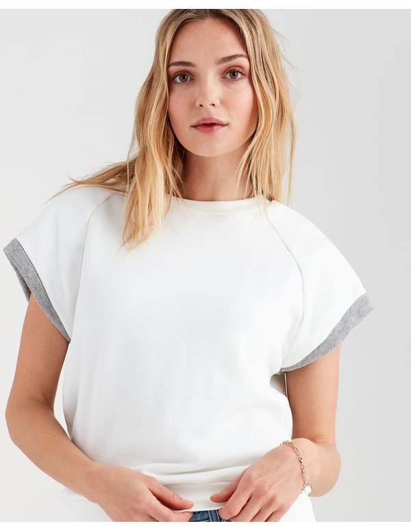 | 2 Tone Muscle Sweatshirt In Optic White With Heather Grey Contrast | Size Xl