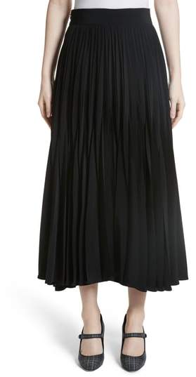Pleated Stretch Crepe Midi Skirt