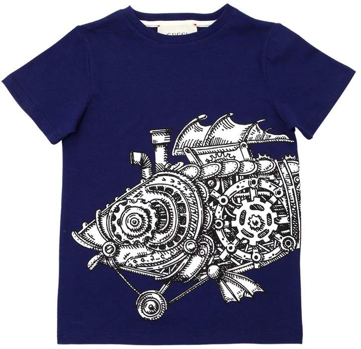 Fish Printed Cotton Jersey T-Shirt